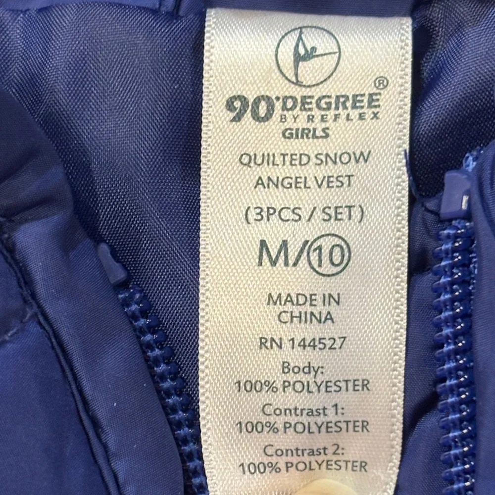 90 Degree by Reflex Quilted Puffer Vest Navy Full Zip Kids EUC Girl's Size 10